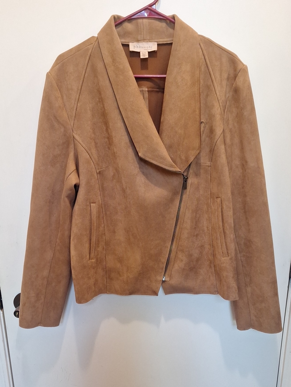 Philosophy Camel Faux Suede Asymmetric Zip Jacket